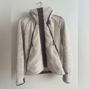 Kuhl Women’s Flight Jacket Italian Fleece Stowaway Hood Full Zip Beige Size M